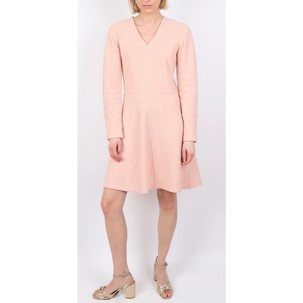 Issa London Sz M Blush Pink 100% Wool Long Sleeve V-Neck Fit Flare Mini Dress